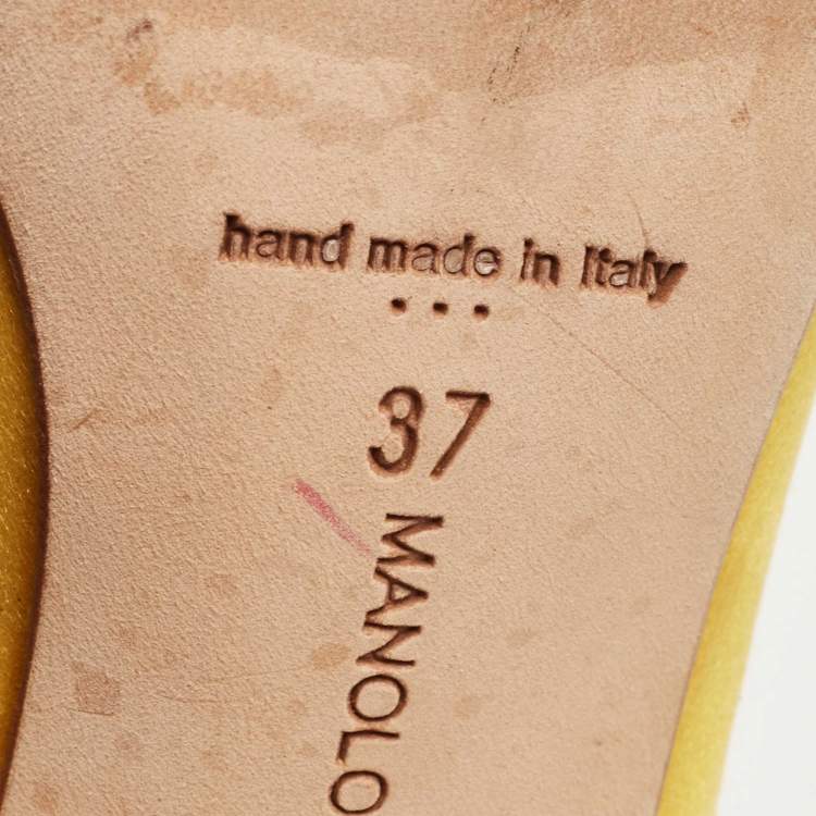 مملوكة مسبقًا Manolo Blahnik Yellow Hangisi Crystal Embellished Pointed Toe Pumps Size 37