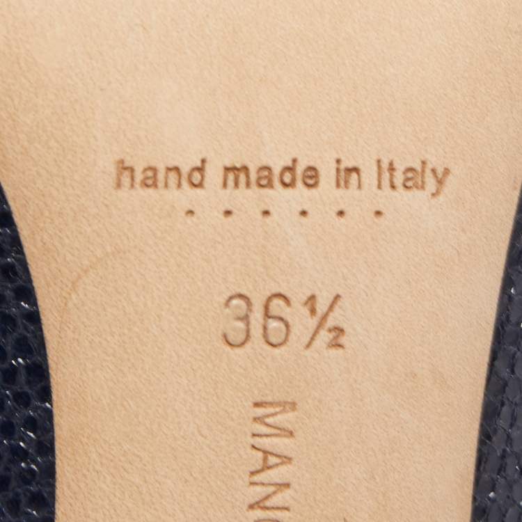 Pre Owned Manolo Blahnik Navy Blue Textured Leather Hangisi Pumps Size 36.5