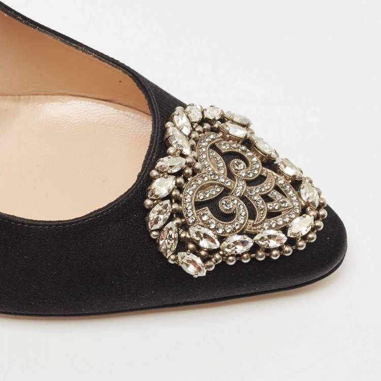 Pre Owned Manolo Blahnik Black Satin Okkava Pumps Size 36.5