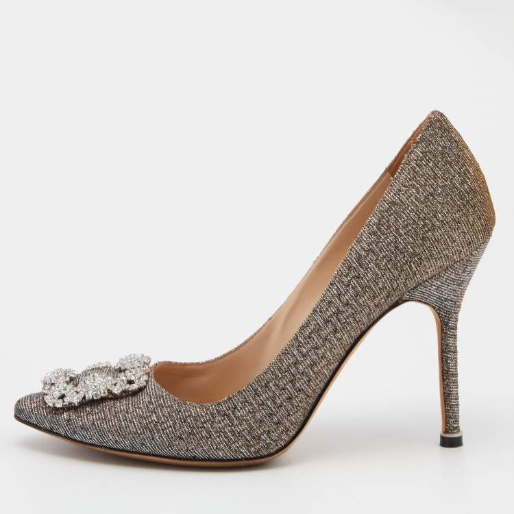 Pre Owned Manolo Blahnik Metallic Lurex Fabric Hangisi Pumps Size 38.5