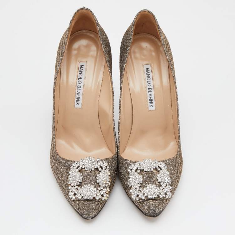 Pre Owned Manolo Blahnik Metallic Lurex Fabric Hangisi Pumps Size 38.5