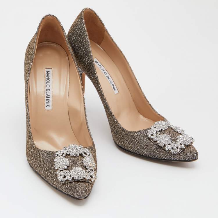 Pre Owned Manolo Blahnik Metallic Lurex Fabric Hangisi Pumps Size 38.5