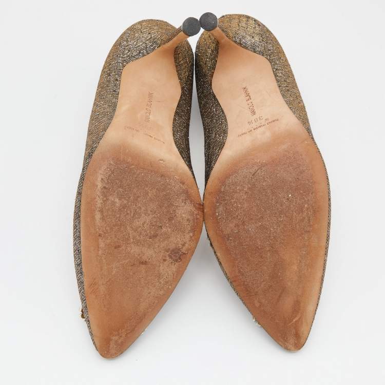 Pre Owned Manolo Blahnik Metallic Lurex Fabric Hangisi Pumps Size 38.5