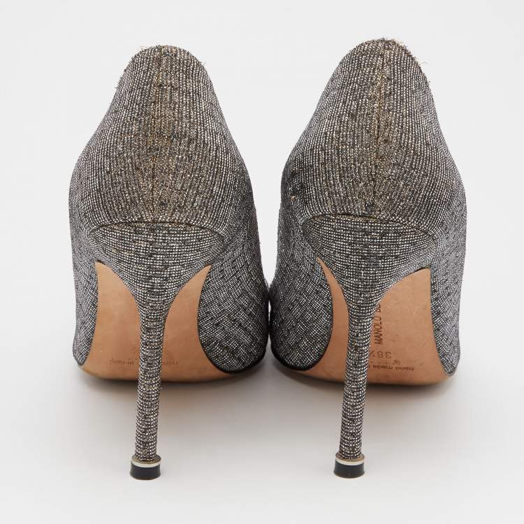 Pre Owned Manolo Blahnik Metallic Lurex Fabric Hangisi Pumps Size 38.5