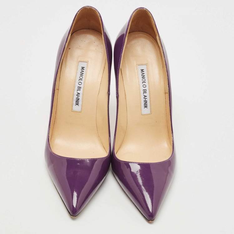 Pre Owned Manolo Blahnik Purple Patent Leather BB Pointed Toe Pumps Size 37.5
