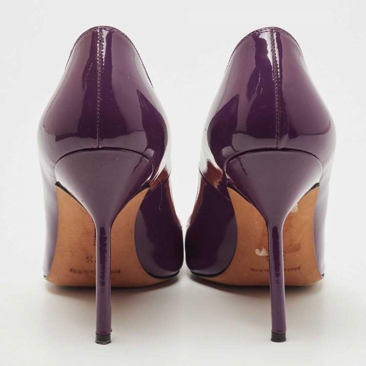 Pre Owned Manolo Blahnik Purple Patent Leather BB Pointed Toe Pumps Size 37.5