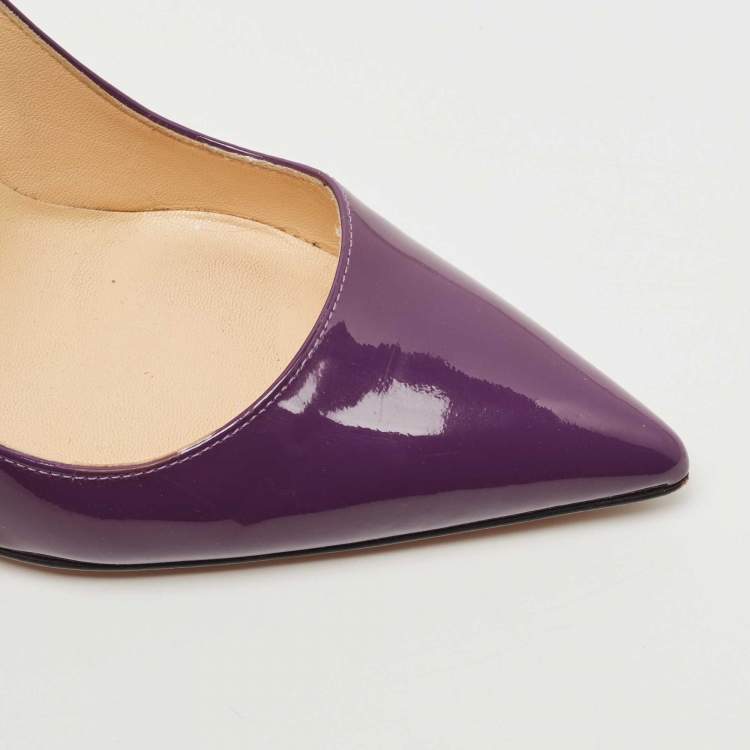 Pre Owned Manolo Blahnik Purple Patent Leather BB Pointed Toe Pumps Size 37.5