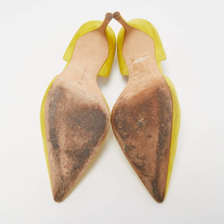 Pre Owned Manolo Blahnik Yellow Suede Tayler D'orsay Pointed Toe Pumps Size 40
