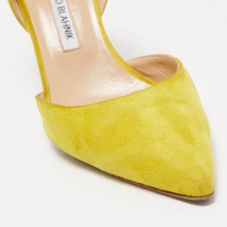 Pre Owned Manolo Blahnik Yellow Suede Tayler D'orsay Pointed Toe Pumps Size 40