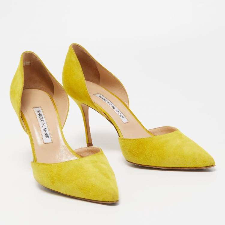 Pre Owned Manolo Blahnik Yellow Suede Tayler D'orsay Pointed Toe Pumps Size 40