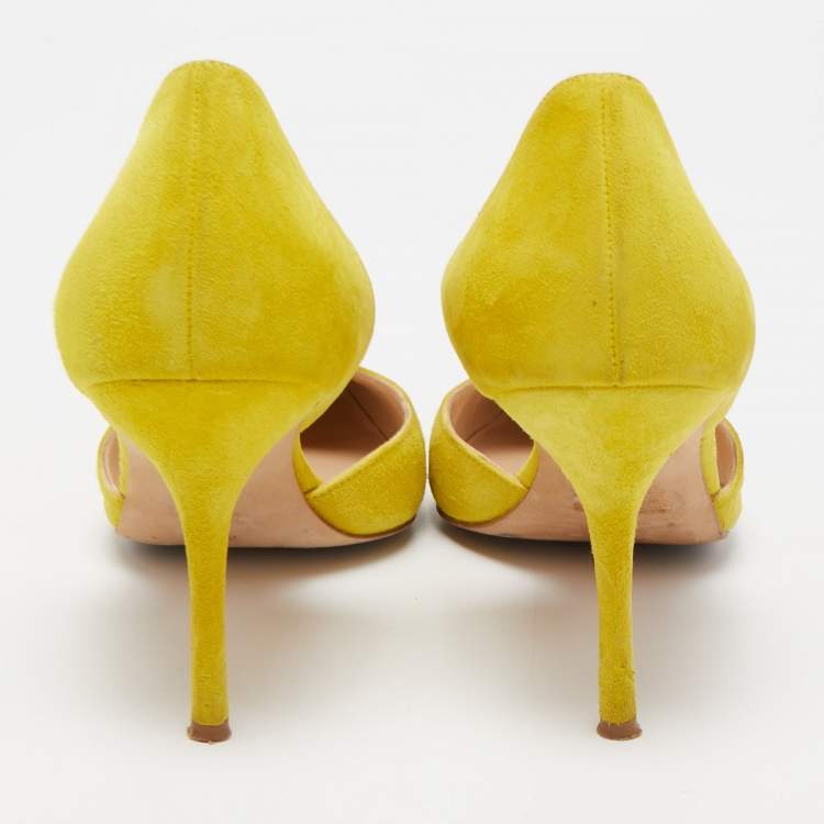 Pre Owned Manolo Blahnik Yellow Suede Tayler D'orsay Pointed Toe Pumps Size 40