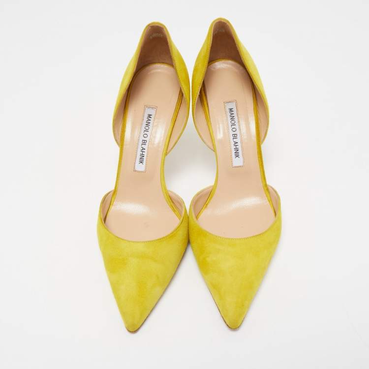 Pre Owned Manolo Blahnik Yellow Suede Tayler D'orsay Pointed Toe Pumps Size 40