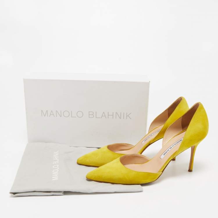 Pre Owned Manolo Blahnik Yellow Suede Tayler D'orsay Pointed Toe Pumps Size 40