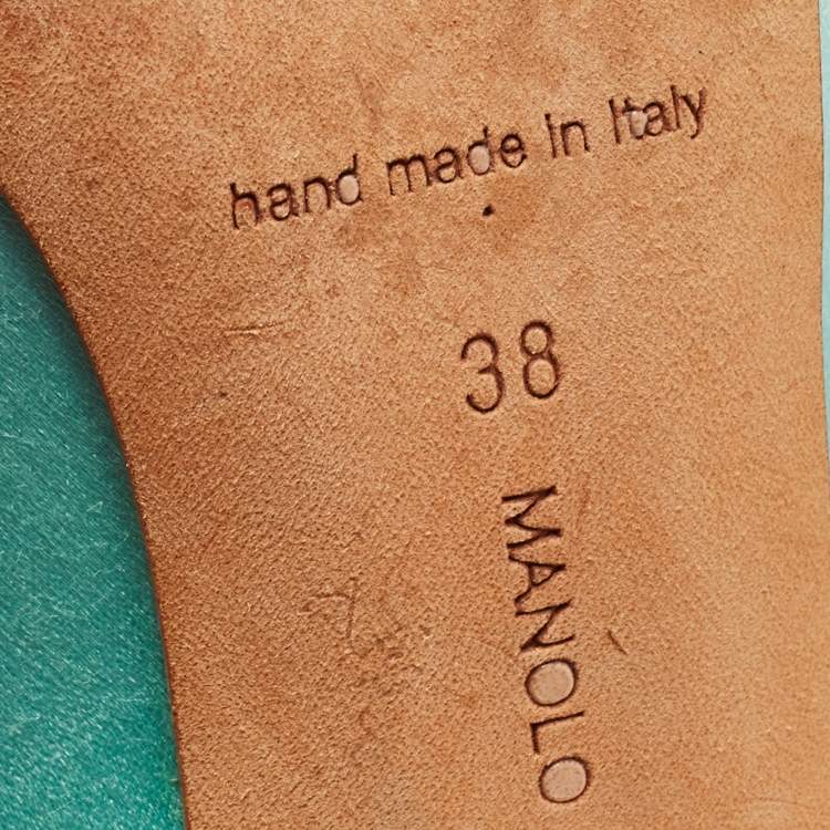 Pre Owned Manolo Blahnik Turquoise Satin Hangisi Pumps Size 38