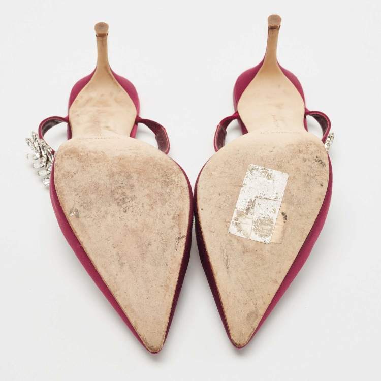 Pre Owned Manolo Blahnik Burgundy Satin Lurum Mules Size 42
