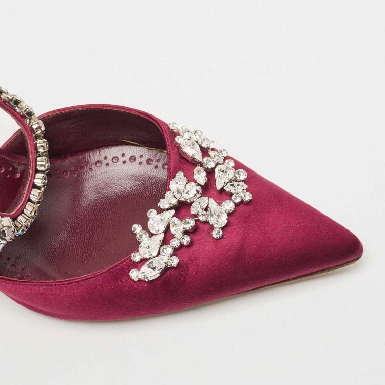Pre Owned Manolo Blahnik Burgundy Satin Lurum Mules Size 42
