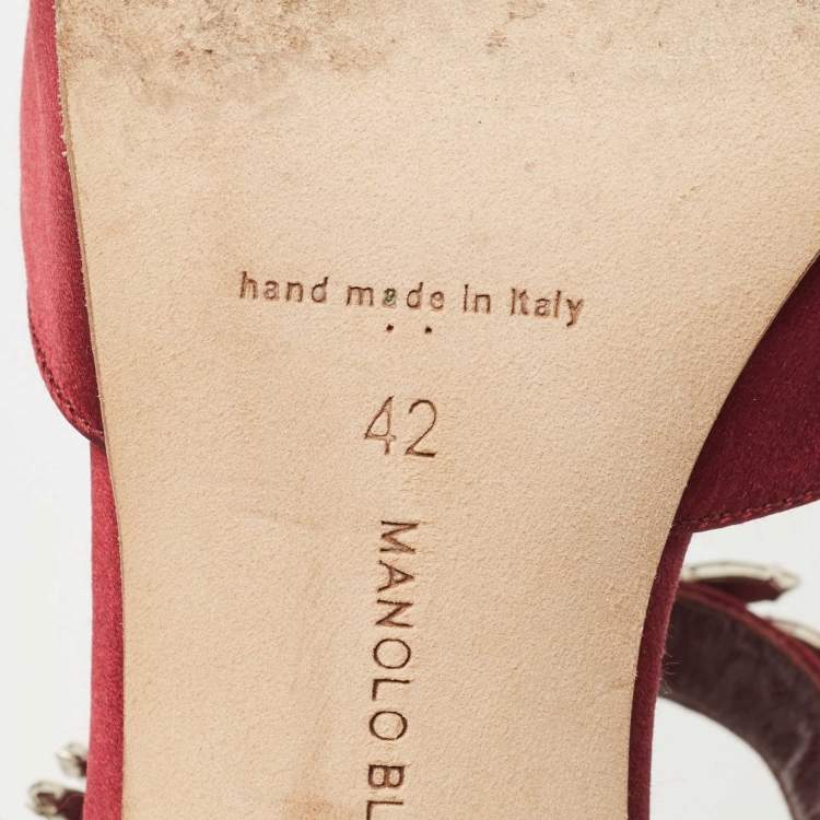 Pre Owned Manolo Blahnik Burgundy Satin Lurum Mules Size 42