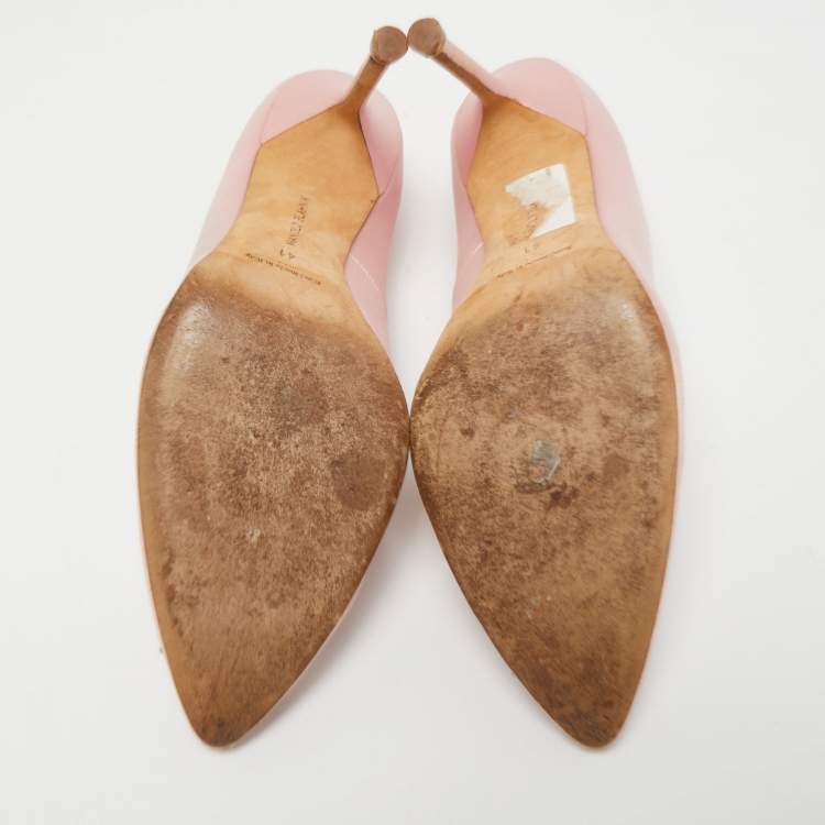 Pre Owned Manolo Blahnik Pink Satin Hangisi Embellished Pointed Toe Pumps Size 41