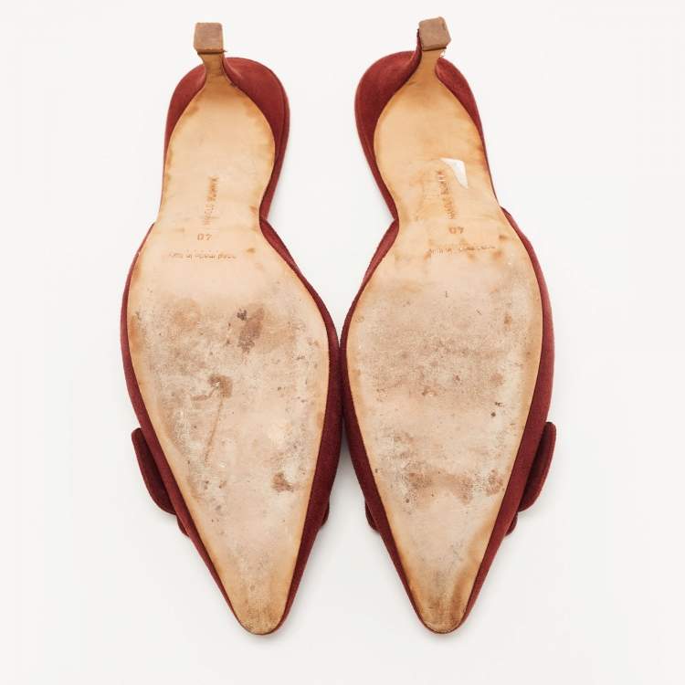 Pre Owned Manolo Blahnik Burgundy Suede Maysale Mules Size 40