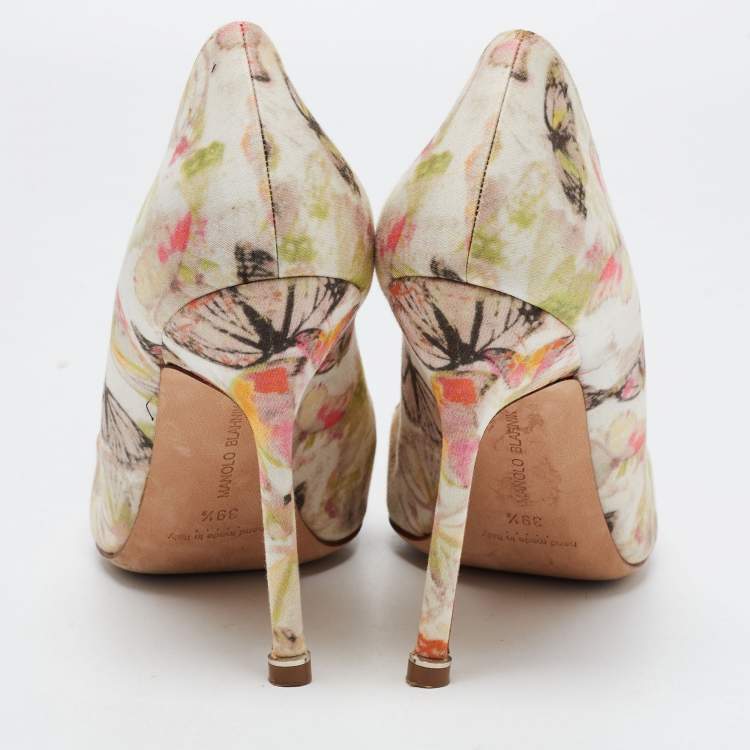 Pre Owned Manolo Blahnik Multicolor Butterfly Print Fabric Hangisi Pumps Size 39.5