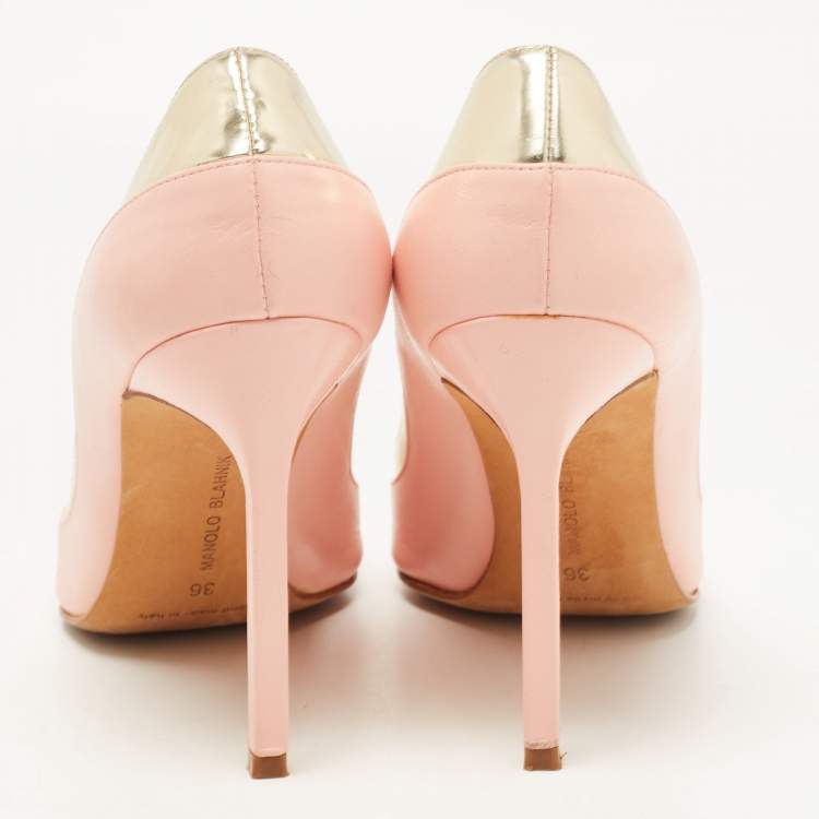 مملوكة مسبقًا Manolo Blahnik Pink/Gold Patent and Leather BB Pumps Size 36