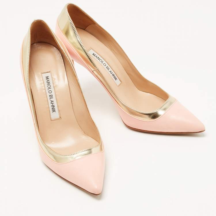 مملوكة مسبقًا Manolo Blahnik Pink/Gold Patent and Leather BB Pumps Size 36