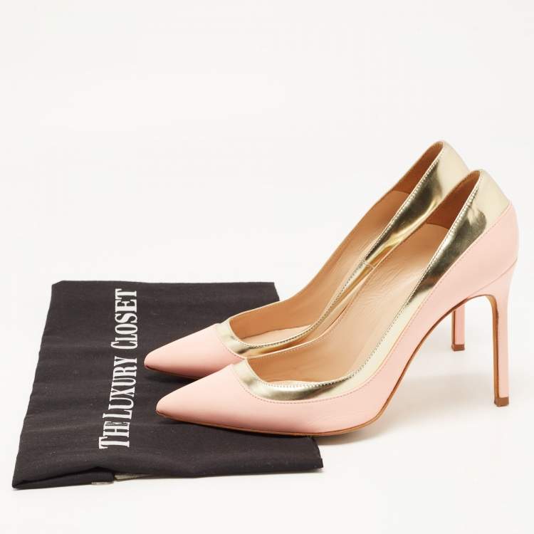 مملوكة مسبقًا Manolo Blahnik Pink/Gold Patent and Leather BB Pumps Size 36
