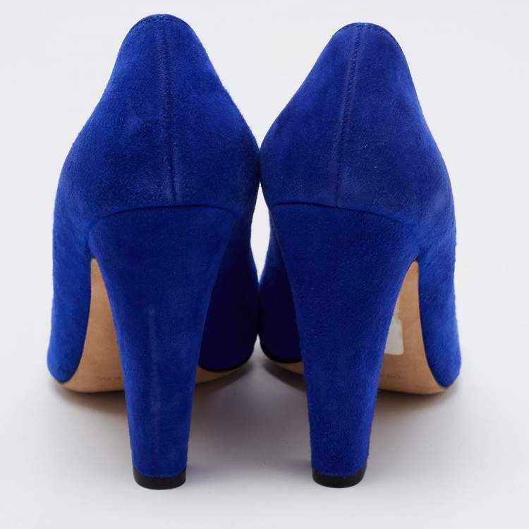 Pre Owned Manolo Blahnik Blue Suede Pointed Toe Pumps Size 38.5