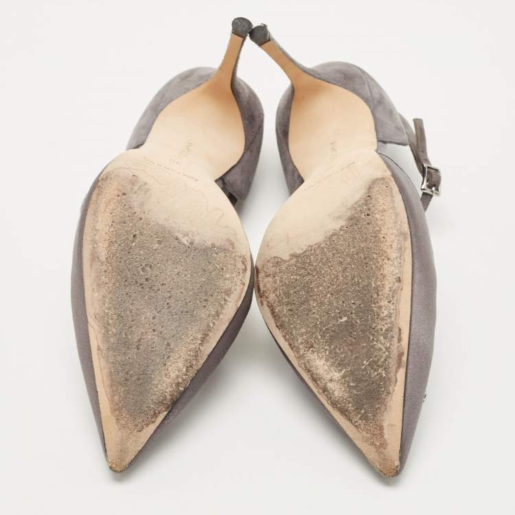 Pre Owned Manolo Blahnik Grey Satin and Suede Eridania Pumps Size 39