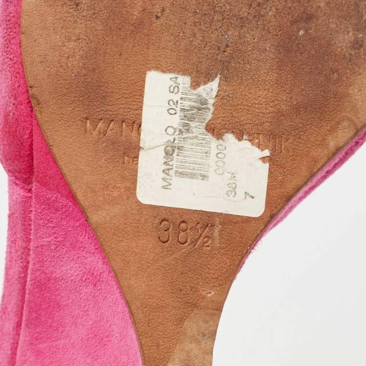 Pre Owned Manolo Blahnik Pink Suede Crystal Embellished Ankle Strap Wedge Sandals Size 38.5