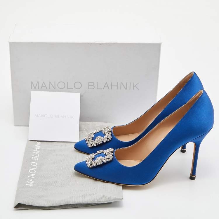 Pre Owned Manolo Blahnik Blue Satin Hangisi Pumps Size 39.5