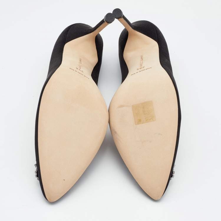 Pre Owned Manolo Blahnik Black Satin Hangisi Pumps Size 39.5