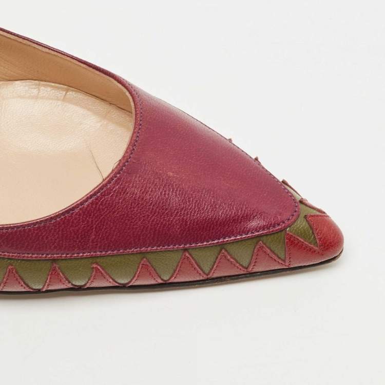 Pre Owned Manolo Blahnik Tricolor Leather Pointed Toe Pumps Size 37.5