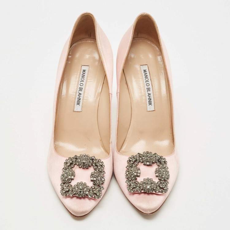 Pre Owned Manolo Blahnik Pink Satin Hangisi Pumps Size 38