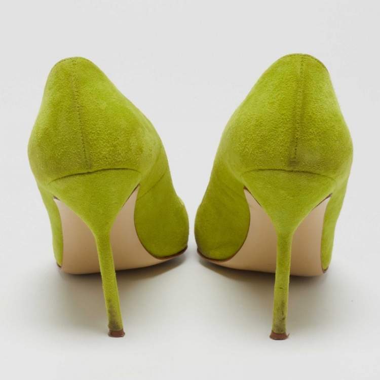 Pre Owned Manolo Blahnik Green Suede BB Pointed Toe Pumps Size 39