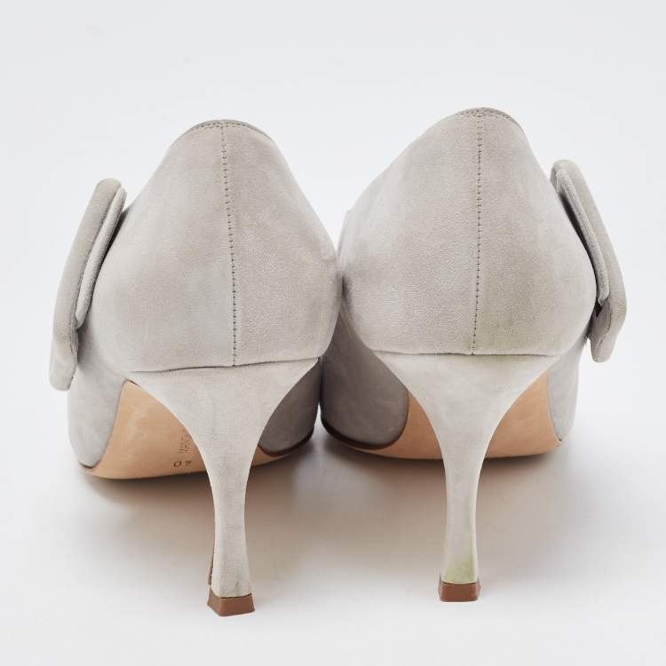 Pre Owned Manolo Blahnik Grey Suede Buckle Details Ankle Booties Size 40
