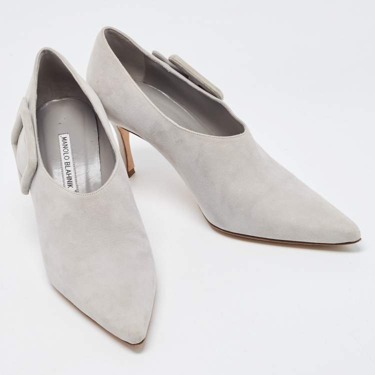 Pre Owned Manolo Blahnik Grey Suede Buckle Details Ankle Booties Size 40