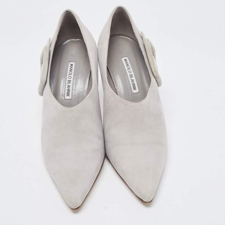 Pre Owned Manolo Blahnik Grey Suede Buckle Details Ankle Booties Size 40