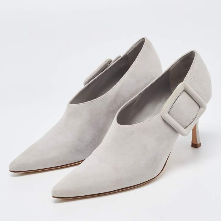 Pre Owned Manolo Blahnik Grey Suede Buckle Details Ankle Booties Size 40