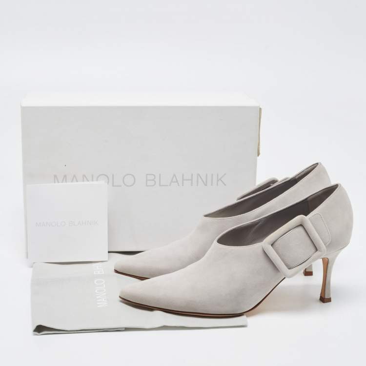 Pre Owned Manolo Blahnik Grey Suede Buckle Details Ankle Booties Size 40