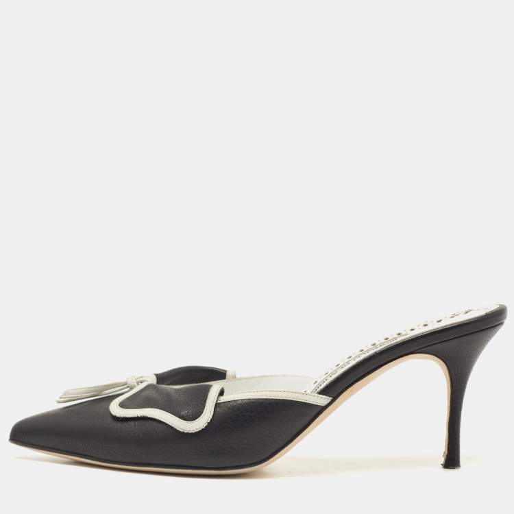 Pre Owned Manolo Blahnik Black Leather Mules Size 39