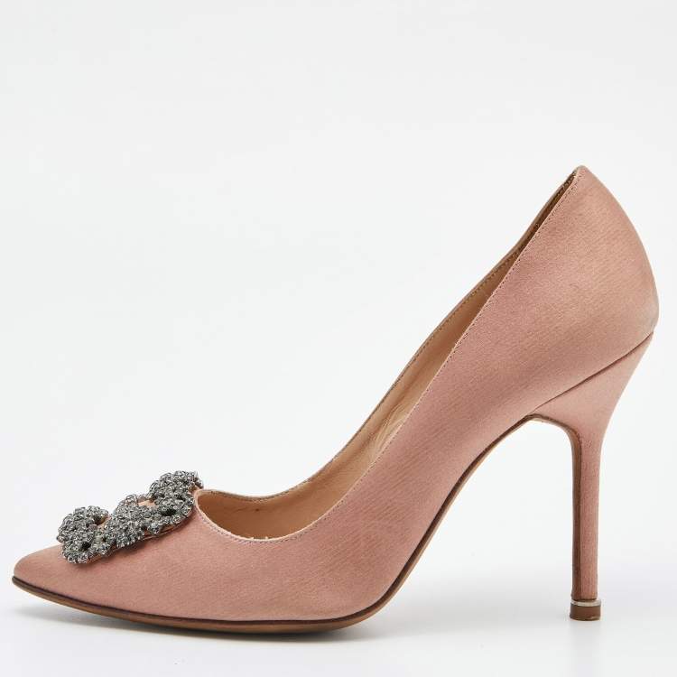 Pre Owned Manolo Blahnik Old Rose Satin Hangisi Pumps Size 38