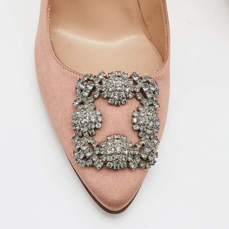 Pre Owned Manolo Blahnik Old Rose Satin Hangisi Pumps Size 38