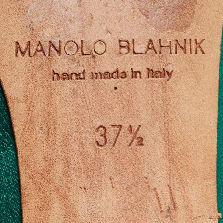 Pre Owned Manolo Blahnik Green Satin Hangisi Ballet Flats Size 37.5