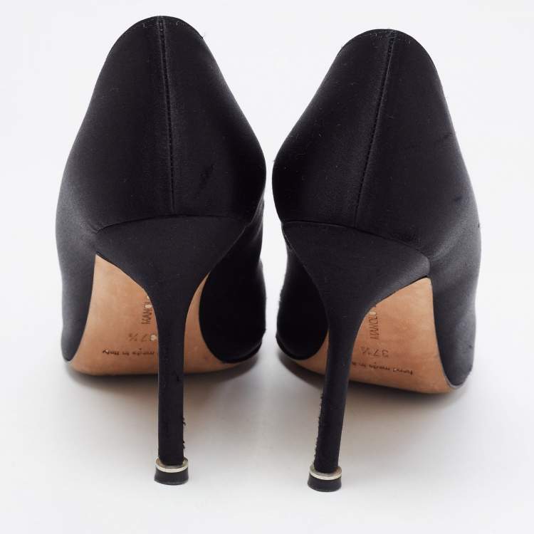 Pre Owned Manolo Blahnik Black Satin Hangisi Pumps Size 37.5
