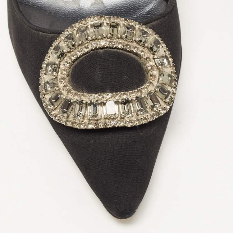 Pre Owned Manolo Blahnik Black Fabric Crystal Embellished Buckle Pumps Size 38.5 
