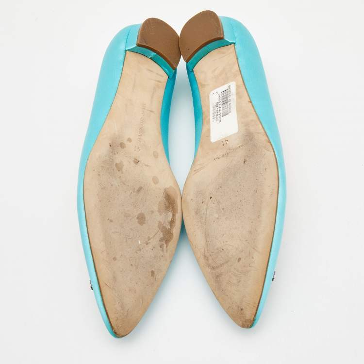 Pre Owned Manolo Blahnik Blue Satin Hangisi Flats Size 41