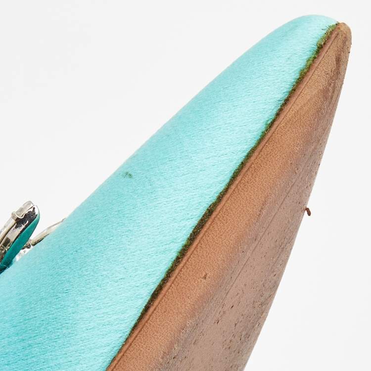 Pre Owned Manolo Blahnik Blue Satin Crystal Embellished Pumps Size 39
