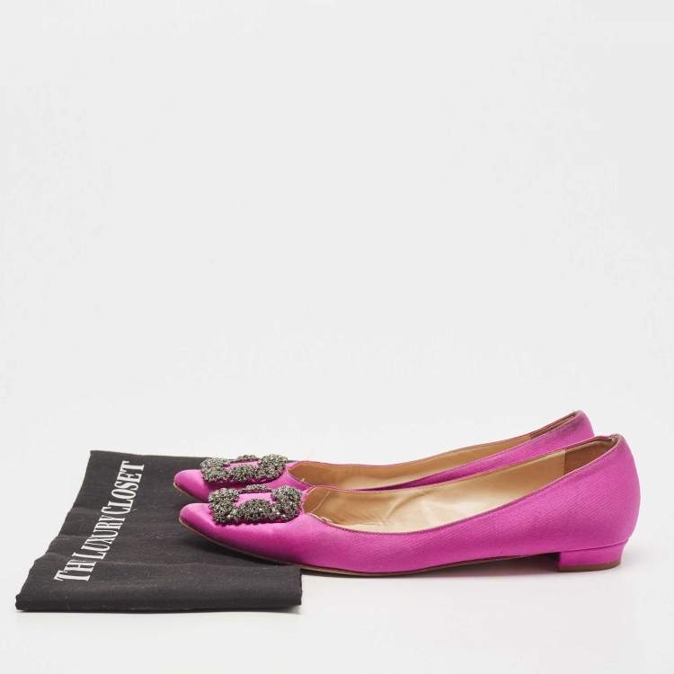 Pre Owned Manolo Blahnik Pink Satin Hangisi Ballet Flats Size 38