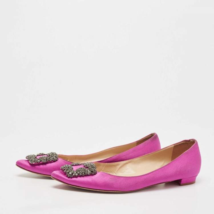 Pre Owned Manolo Blahnik Pink Satin Hangisi Ballet Flats Size 38